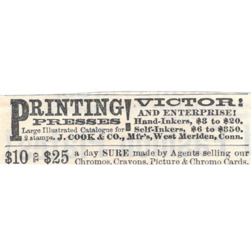 Victor Printing Presses J.H. Bufford's Sons Boston - Ad 1878 Original TJ7-L2-3