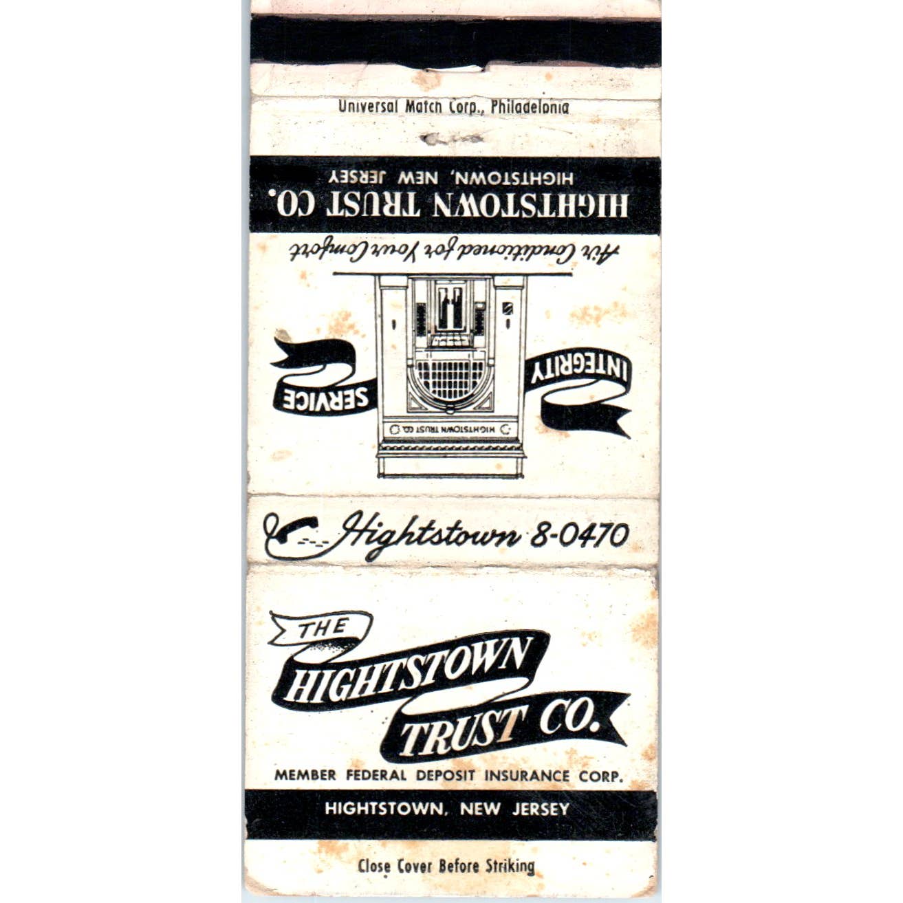 Hightstown Trust Co Hightstown NJ Advertising Matchbook Cover SA1-M7