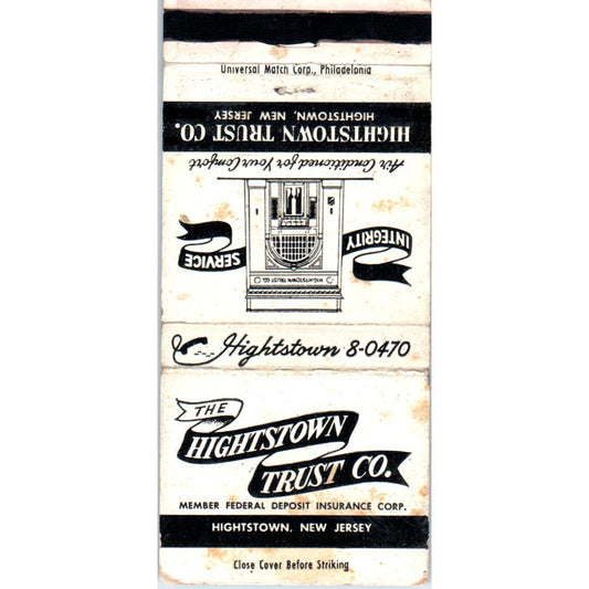 Hightstown Trust Co Hightstown NJ Advertising Matchbook Cover SA1-M7