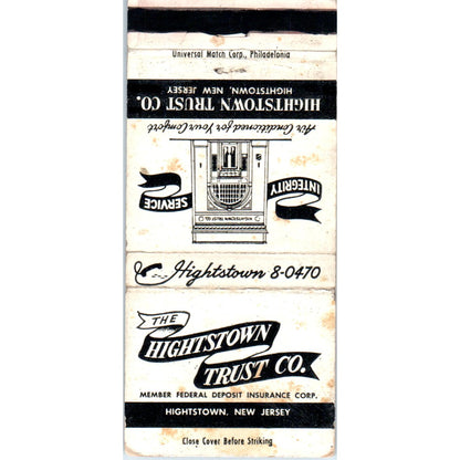 Hightstown Trust Co Hightstown NJ Advertising Matchbook Cover MM10-3