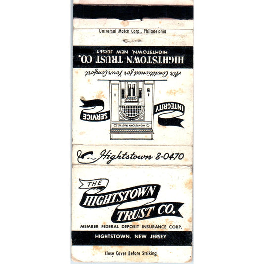 Hightstown Trust Co Hightstown NJ Advertising Matchbook Cover MM10-3
