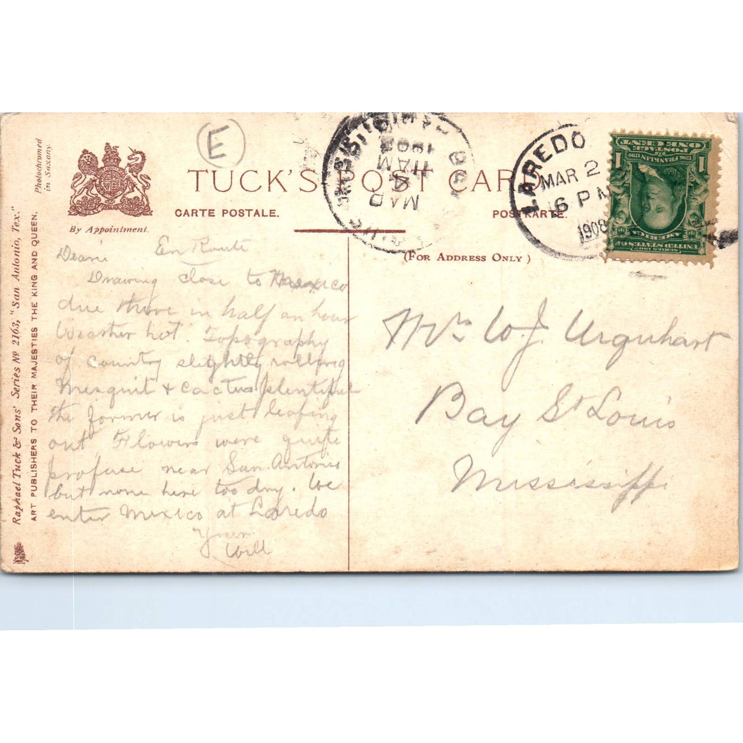 The Alamo San Antonio Texas 1908 Raphael Tuck Original Postcard TK1-P14