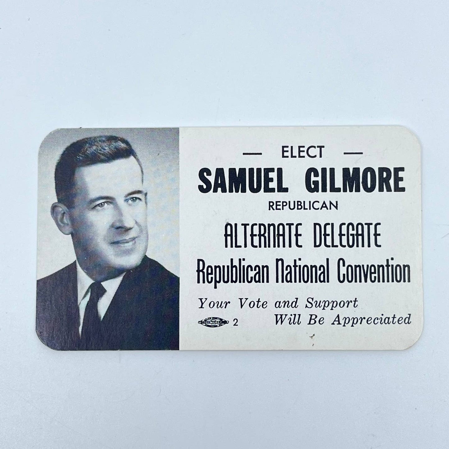1960s Political Ad Card Samuel Gilmore Alternate Delegate Republican RNC SC3