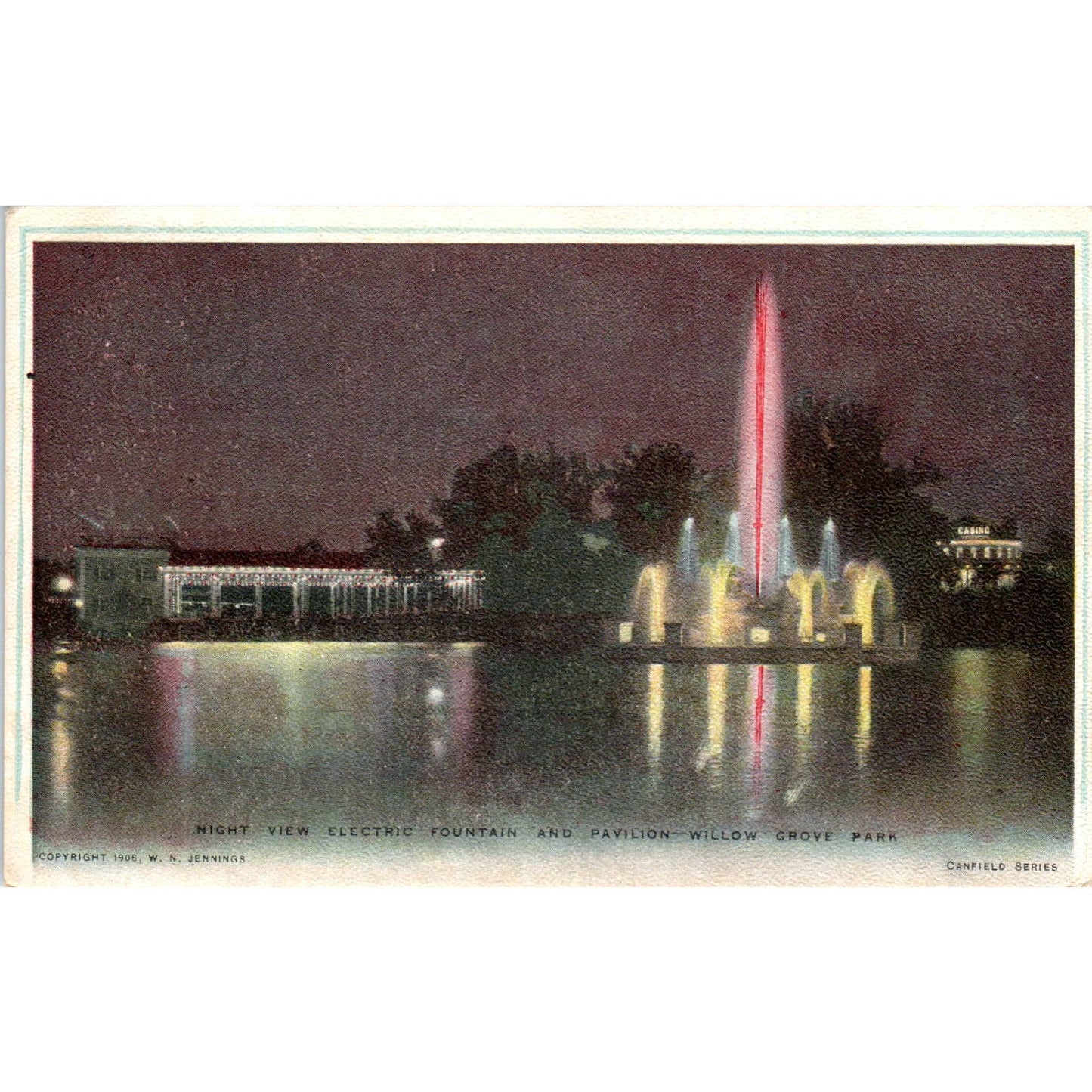 1906 Postcard Night View Electric Fountain & Pavillion Willow Grove Park TD8-P2