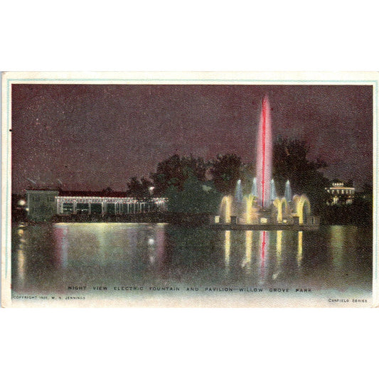 1906 Postcard Night View Electric Fountain & Pavillion Willow Grove Park TD8-P2