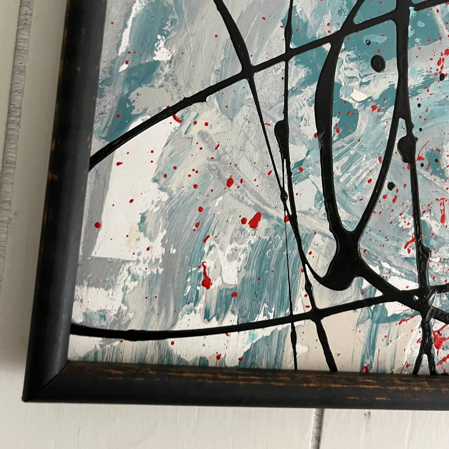 Original Framed Abstract Art Painting 17x21" Red Water COA TF6
