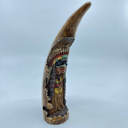 Vintage Native American Indian Figurine Resin Horn Material Carved 7” TE5