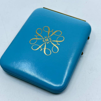 MCM 1950s Blue Leather Key Holder Hard Case Gold Accent SC8