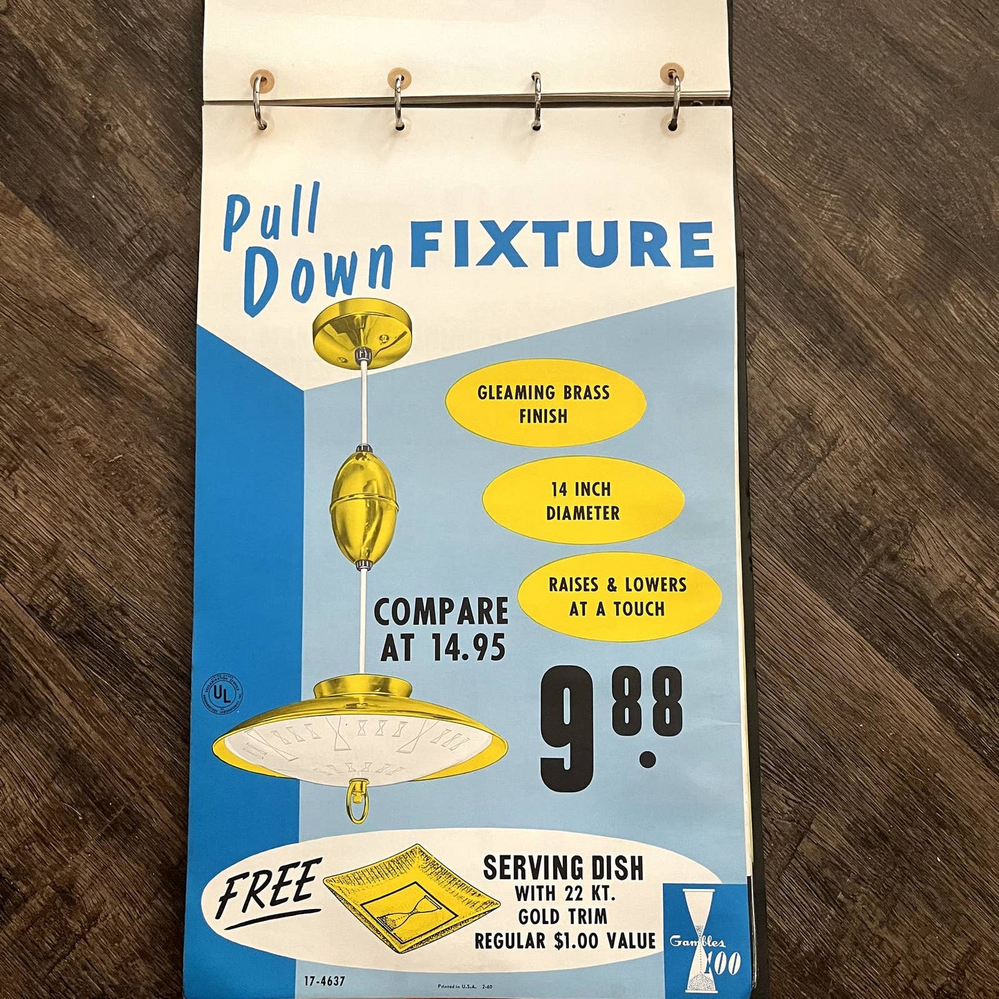 1960 MCM Pull-Down UFO Light Fixture Gambles 100 Retail Store Poster 13.5x20