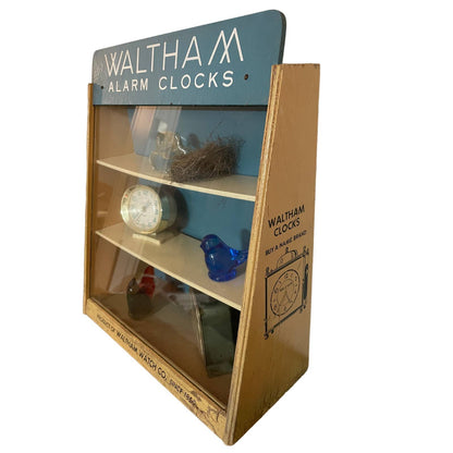 Vintage Waltham Alarm Clocks Store Display Case Glass Cabinet with Shelves