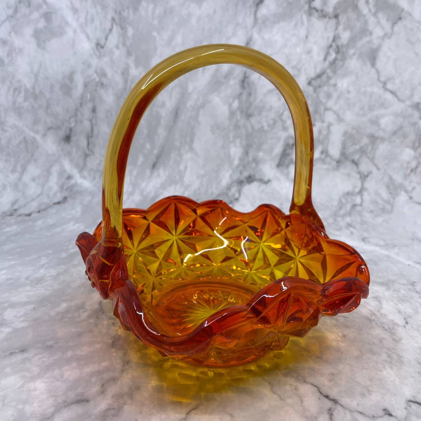 Vintage Tiara Glass Amberina Basket Candy Dish Stunning Indiana Glass Glows TB4