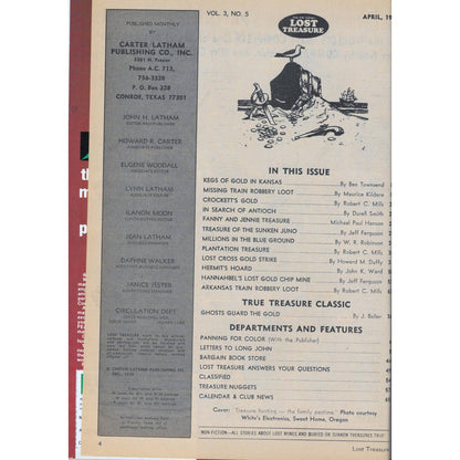 Long John Lathams Lost Treasure Magazine Lost Mines, Buried, Sunken Apr 1978 M1