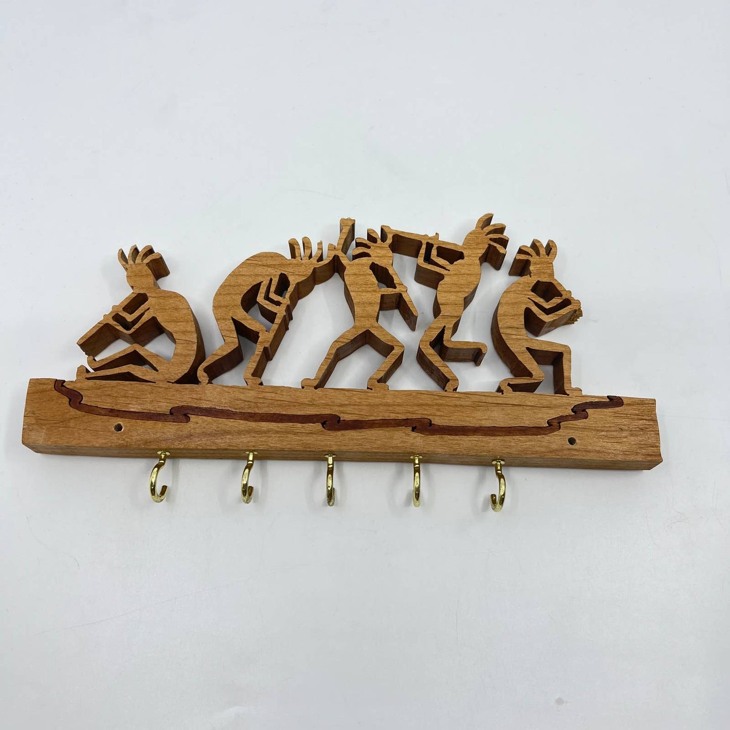 Wood Scroll Folk Art Kokopelli Wall Mount Key Holder TE6