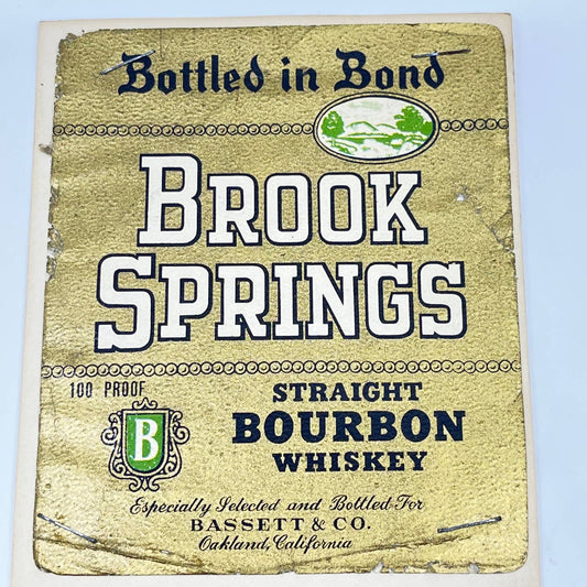 Brook Springs Bourbon Whiskey Label Bassett & Co. Oakland CA