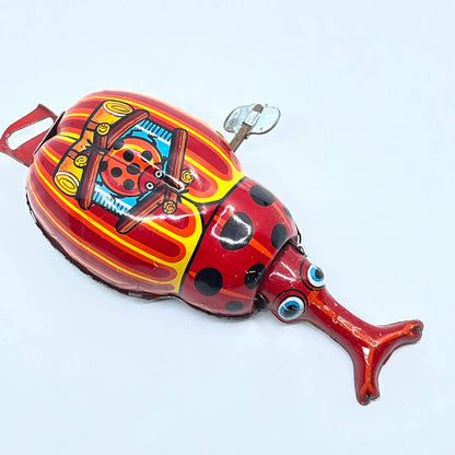 Vintage Tin Litho Wind Up Moving Ladybug Toy Japan w/ Key 5" TC8