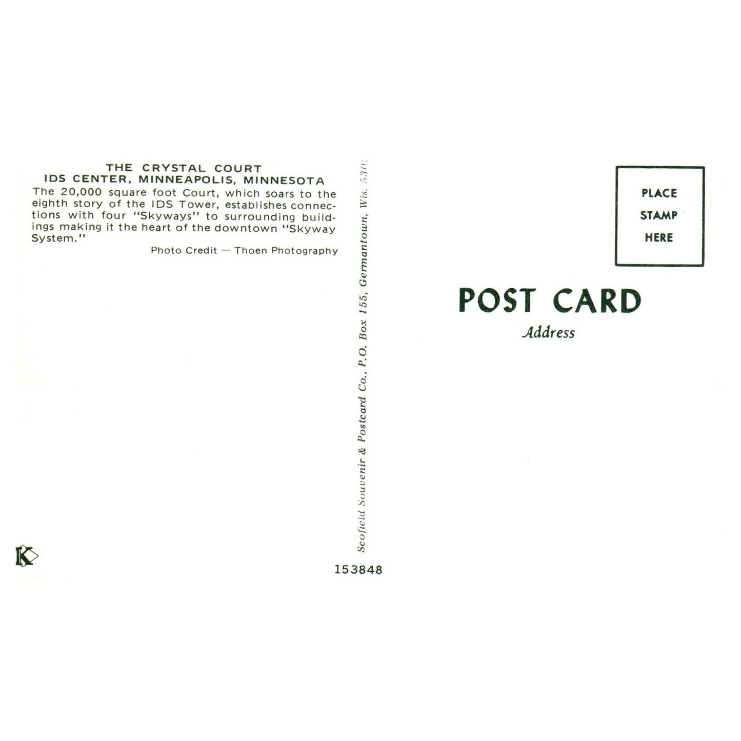 Vintage Postcard - The Crystal Court, IDS Center Minneapolis Minnesota AD9