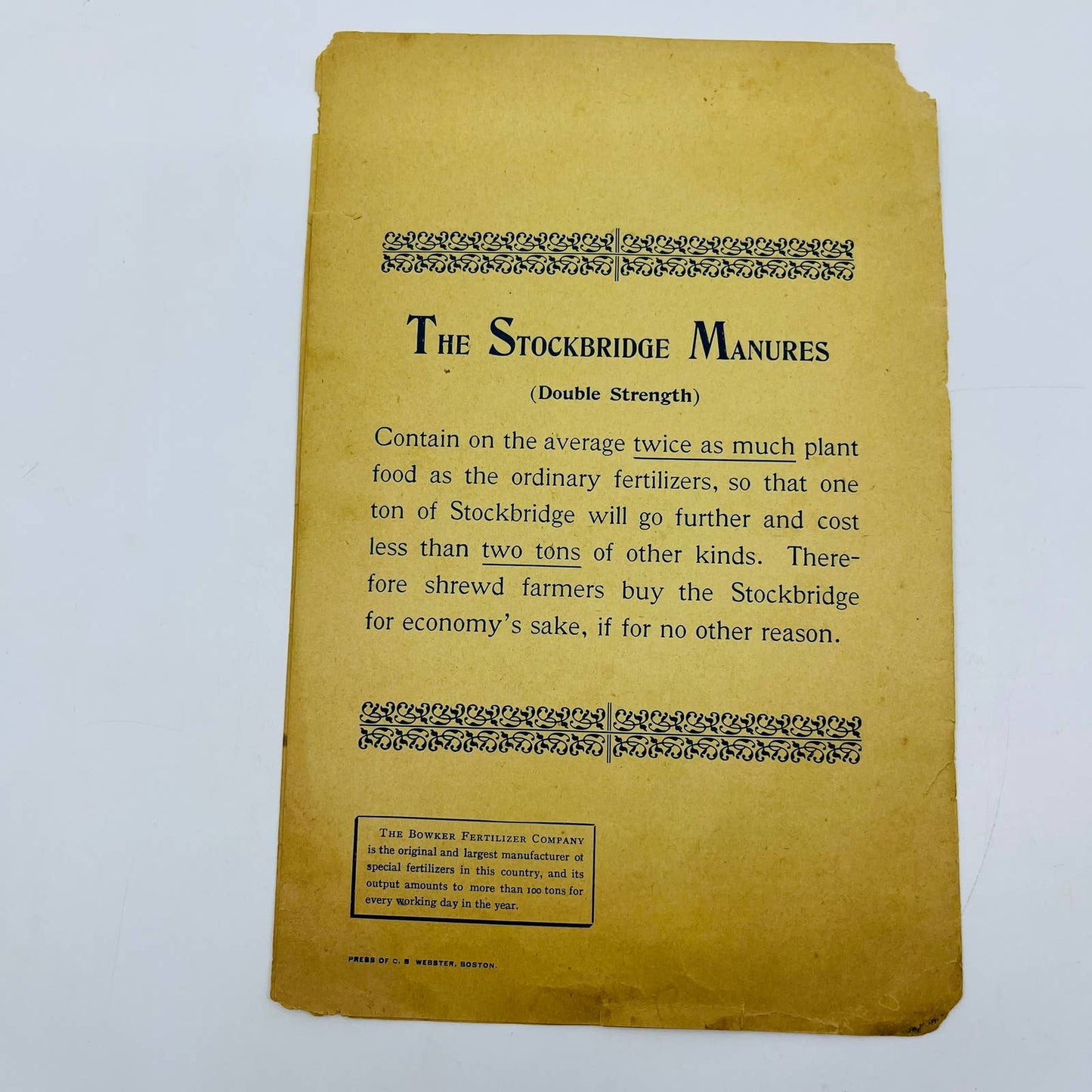 1896 Catalog of Stockbridge Manures Plant Fertilizer Bowker New York Boston AA5