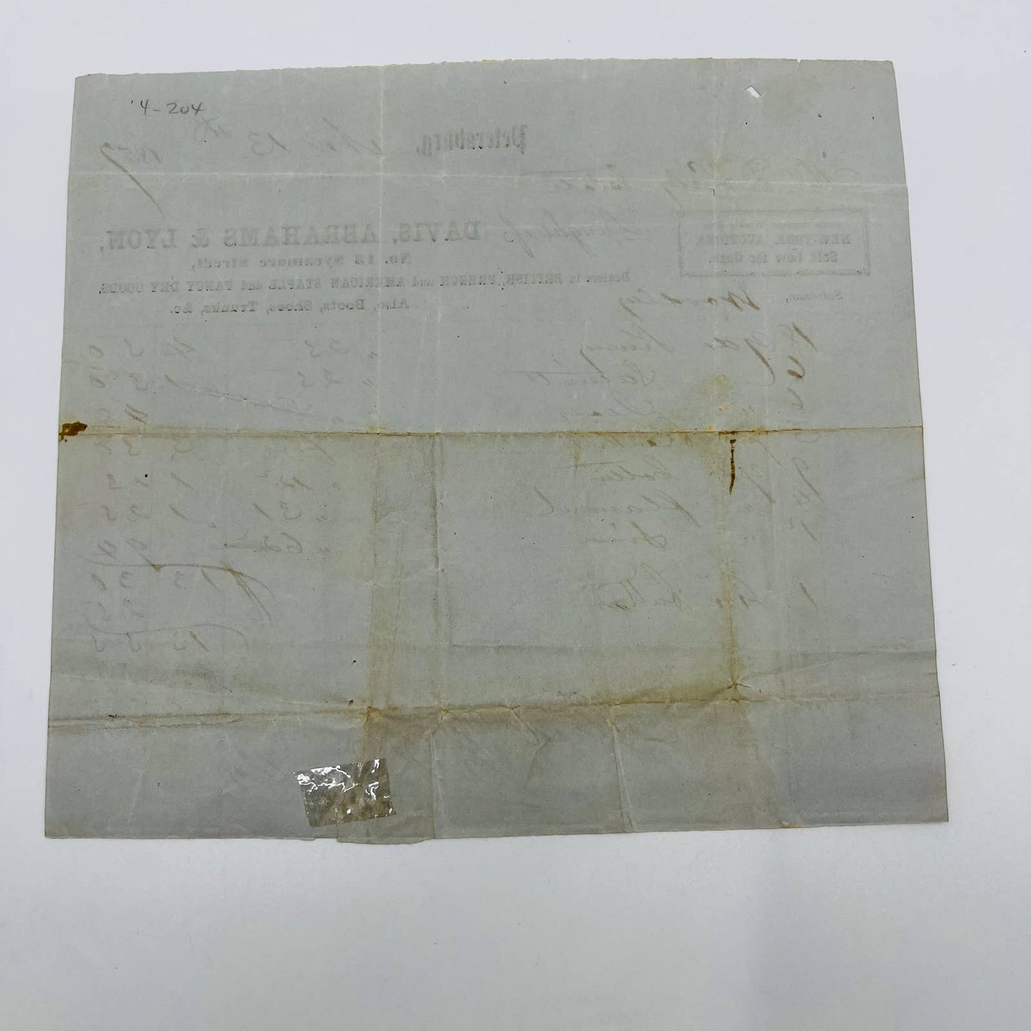 1857 Davis Abrahams & Lyon Petersburg 13 Sycamore St VA Billhead Letterhead AA4