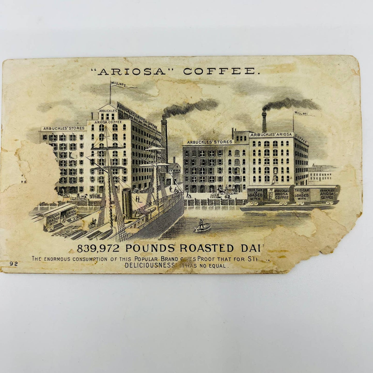 1890s Trade Card Arbuckle Coffee Ariosa NY Horse Drawn Carriage Christmas AA2