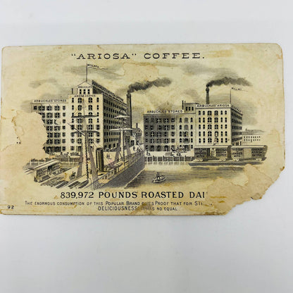 1890s Trade Card Arbuckle Coffee Ariosa NY Horse Drawn Carriage Christmas AA2