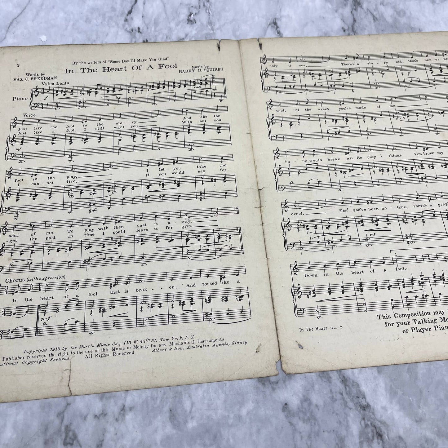 In the Heart of a Fool Donna Montran Harry D. Squires 1919 Sheet Music TK2-SM3