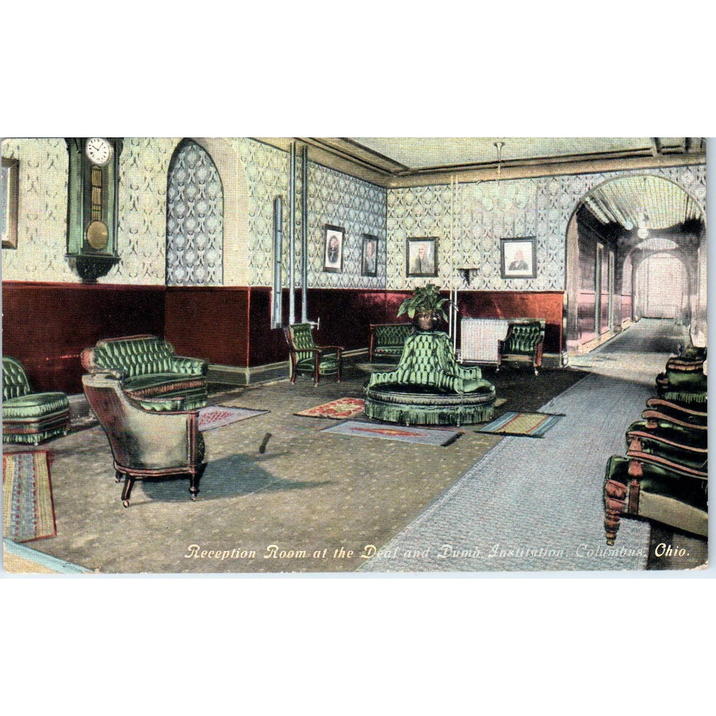 Antique Postcard Reception Room Interior Deaf and Dumb Institution Columbus TD9