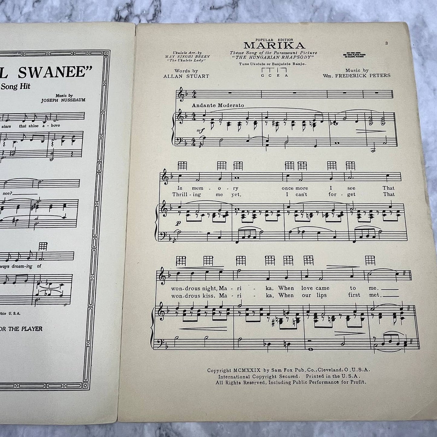 Marika Hungarian Rhapsody Dita Parlo Allan Stuart 1929 Sheet Music TK2-SM2