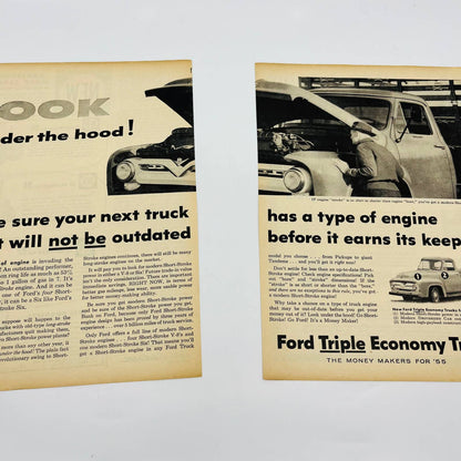 Vintage Advertisement 1955 Ford Triple Economy Trucks Pickup 2 Separate Page AA1