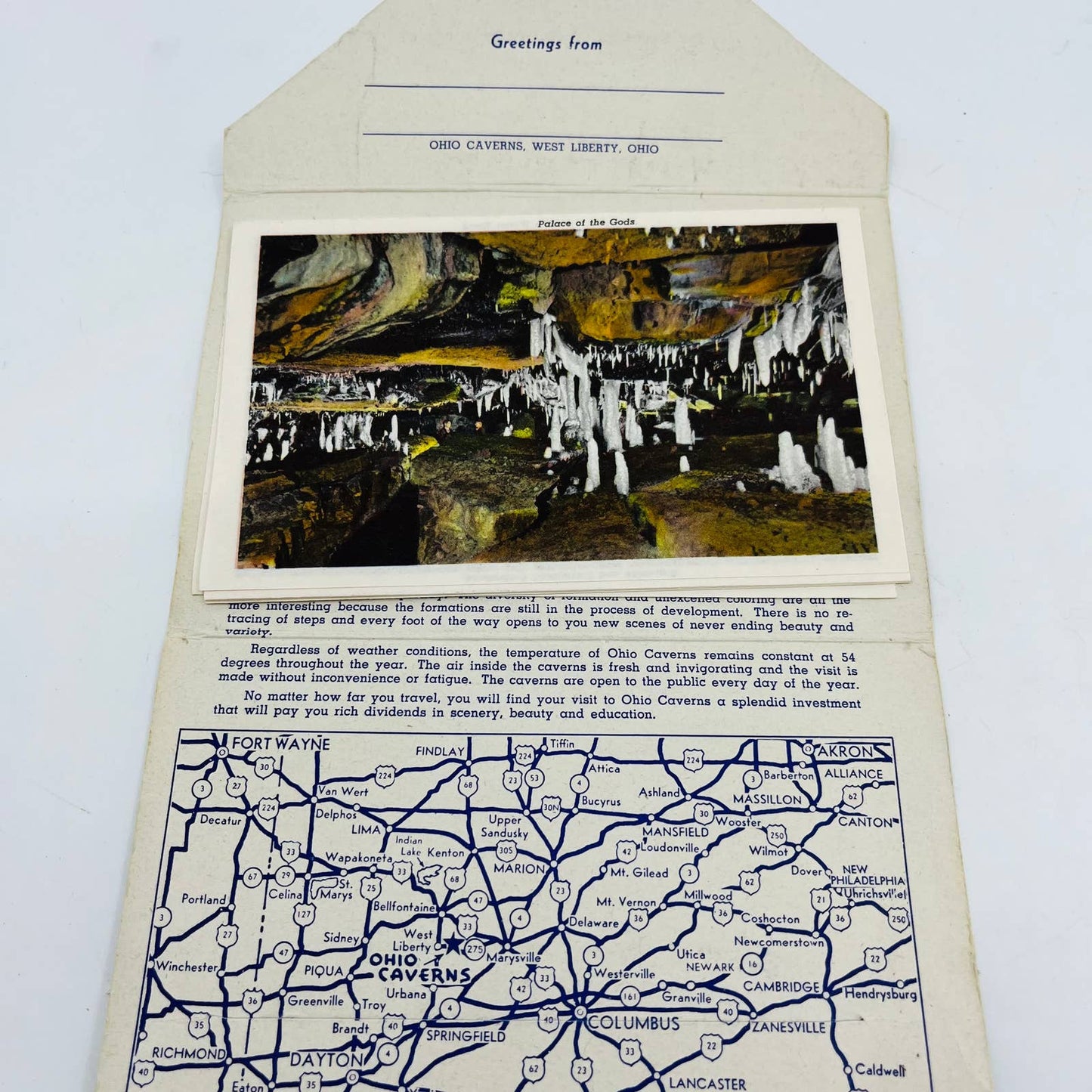 1942 West Liberty OHIO CAVERNS Fold Out Postcard Souvenir Book EA2