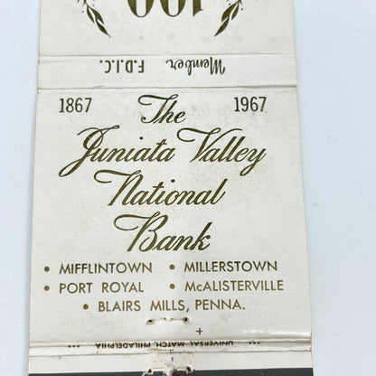 1967 Matchbook Juniata Valley National Bank 100th Anniversary Mifflintown PA SC6