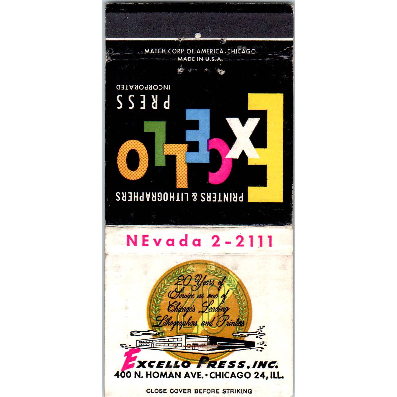 Excello Press Printing Lithography Chicago Advertising Matchbook Cover SA1-M11