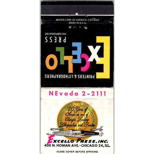 Excello Press Printing Lithography Chicago Advertising Matchbook Cover SA1-M11