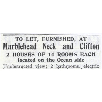 Marblehead Neck & Clifton Houses Gardner R. Hathaway MA 1903 Original Ad TJ7-S9