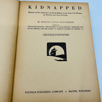 1935 Kidnapped Robert Louis Stevenson Hardcover Racine WI BA4