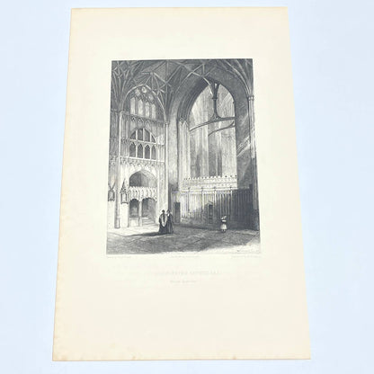 1842 Original Art Engraving Gloucester Cathedral North Transept AC6