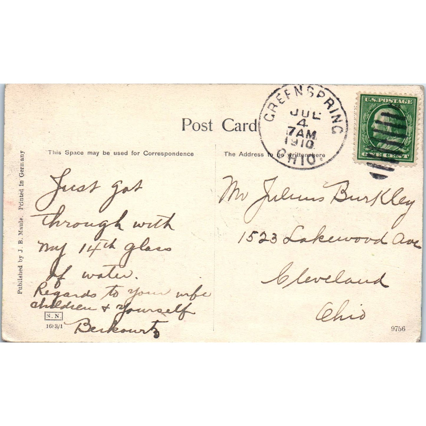 c1910 Postcard Oak Bridge Greenspring Ohio TD9