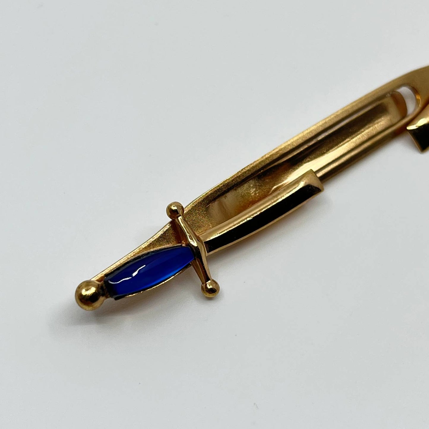 VTG Swank Gold Tone and Blue Scimitar Sword Sabre Tie Bar Tie Clip Tie Pin SC3