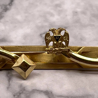Vintage Gold Tone Masonic Double Headed Eagle Level 32 Anson Tie Clip Clasp SA2