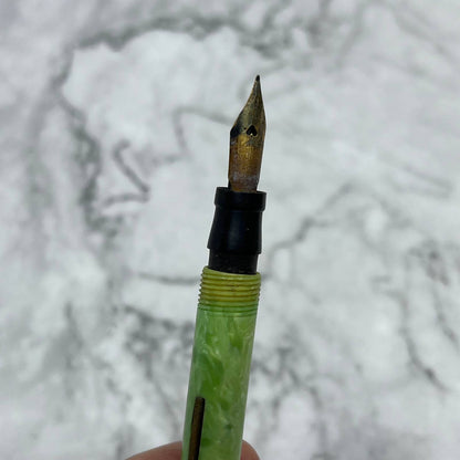 Vintage Marbleized Jade Green 3.5" Celluloid Fountain Pen SE6