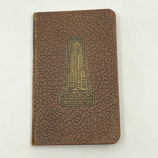 1930s Bank Deposit Book Lincoln National Bank & Trust Co FORT WAYNE, INDIANA SD6
