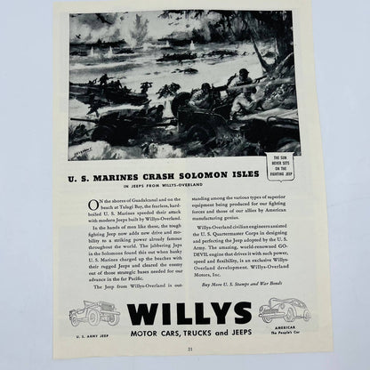 1940s WWII Jeep Willys US Marines Solomon Islands Advertisement 8 x 11” C12