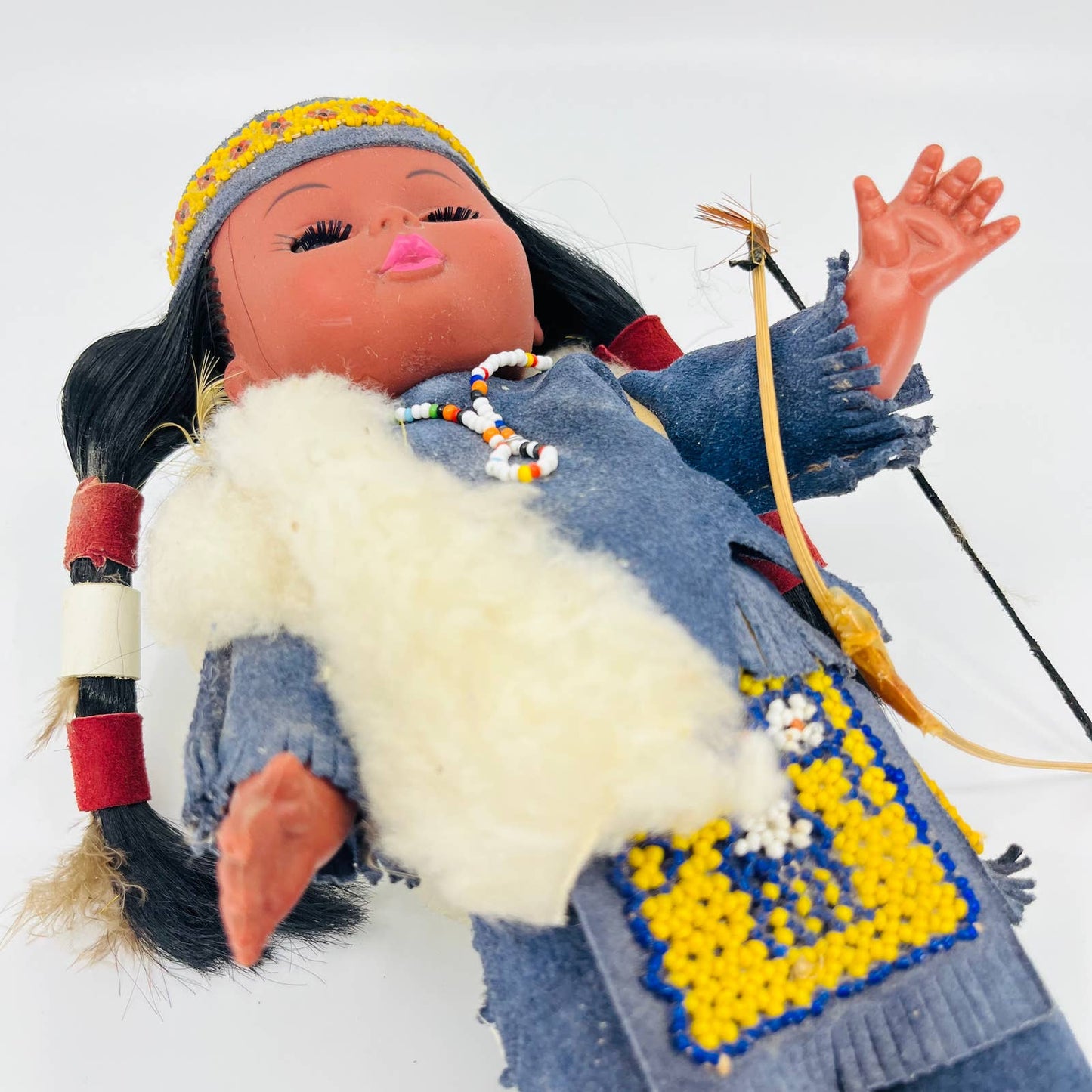 VTG Carlson Doll 1970's Native American Indian Girl Blue Leather and Bead TB5