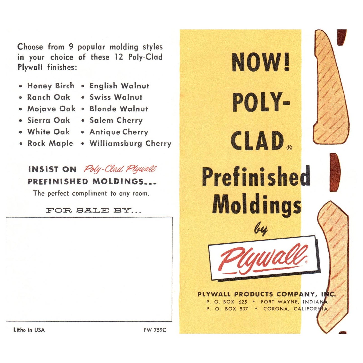 1950s MCM Advertising Brochure Poly-clad Plywall Prefinished Moldings SE4