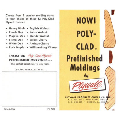 1950s MCM Advertising Brochure Poly-clad Plywall Prefinished Moldings SE4