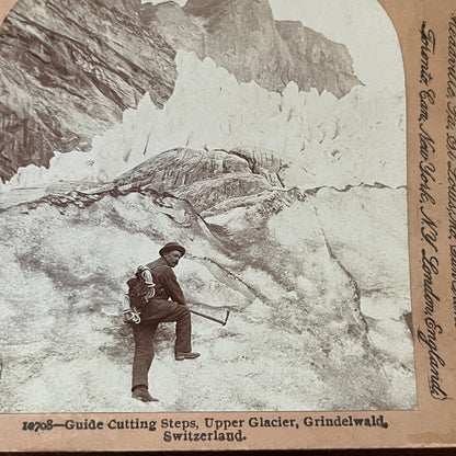 Cutting Steps Upper Glacier Grindelwald Switzerland Antique Stereoview H2-6