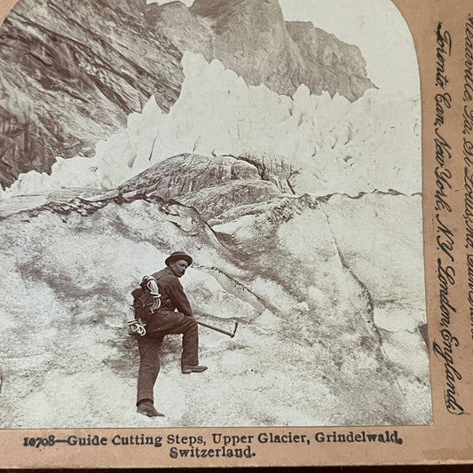 Cutting Steps Upper Glacier Grindelwald Switzerland Antique Stereoview H2-6
