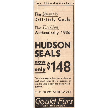 1935 Minneapolis Journal Newspaper Ad Gould Furs 514 Nicollet FL5-4