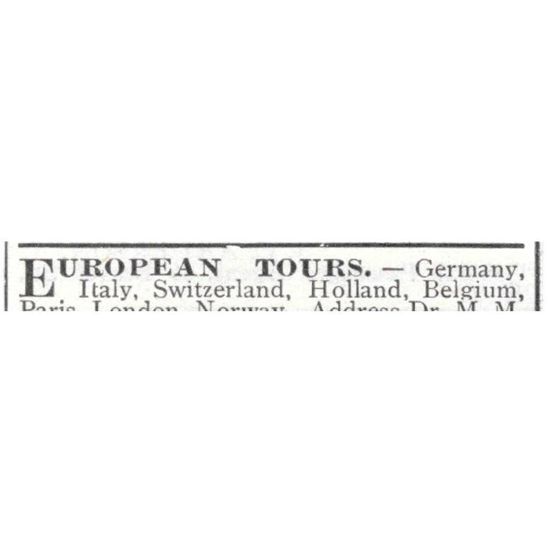 European Tours Dr. M.M. Kugler Cincinnati Ohio - 1903 Original Ad TJ8-7-5