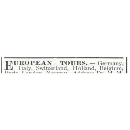 European Tours Dr. M.M. Kugler Cincinnati Ohio - 1903 Original Ad TJ8-7-5