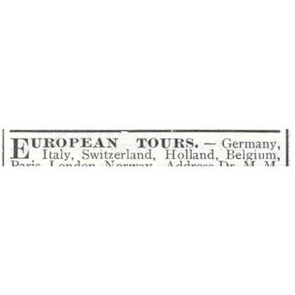 European Tours Dr. M.M. Kugler Cincinnati Ohio - 1903 Original Ad AK5-S30